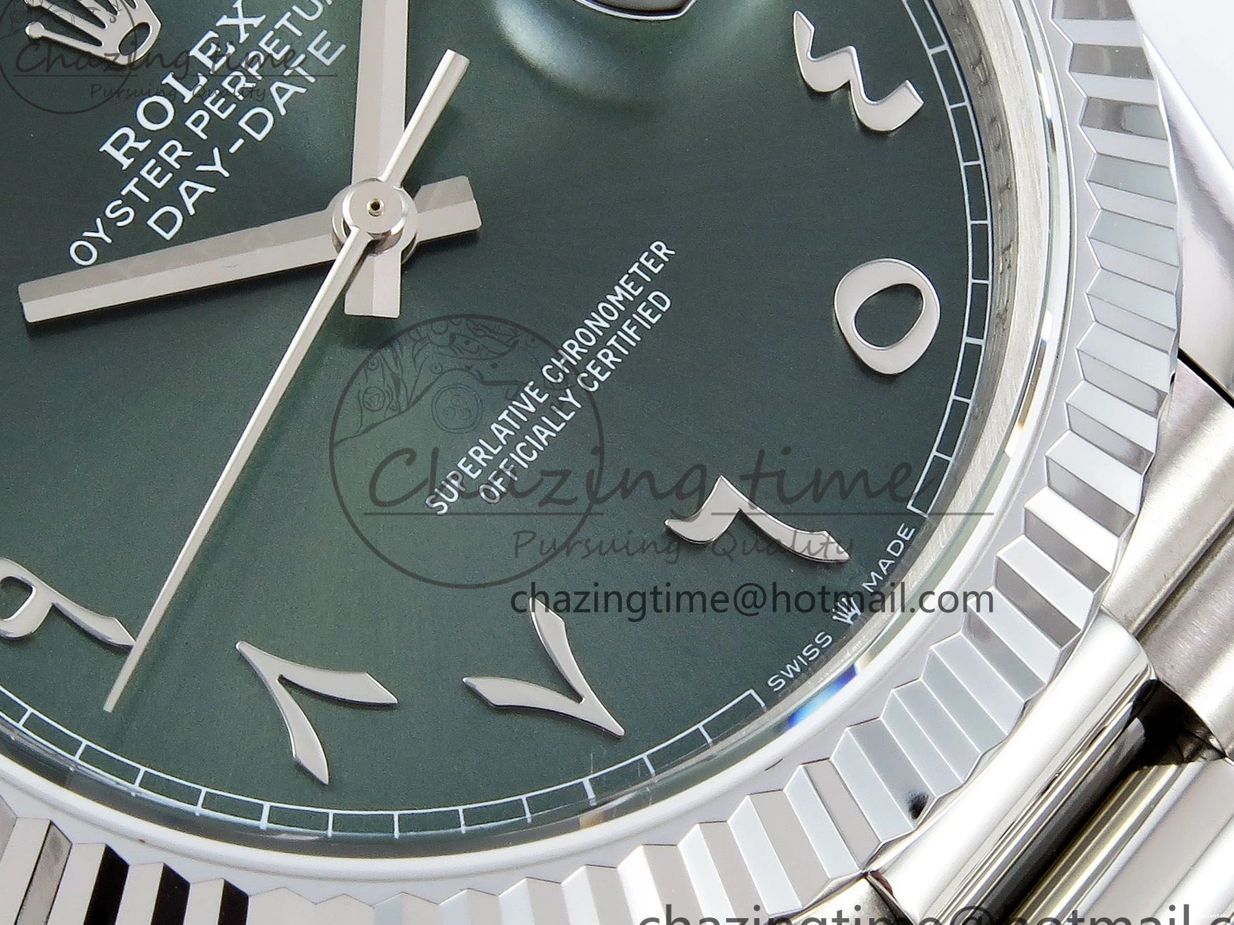 904L VR3255 DayDate SS President Green on Steel (Gain 40 Arabic Dial Weight) JDF Bracelet V3 0304